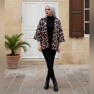 POL Leopard Print open Cardigan in Black and Brown oversized stretchy NEW